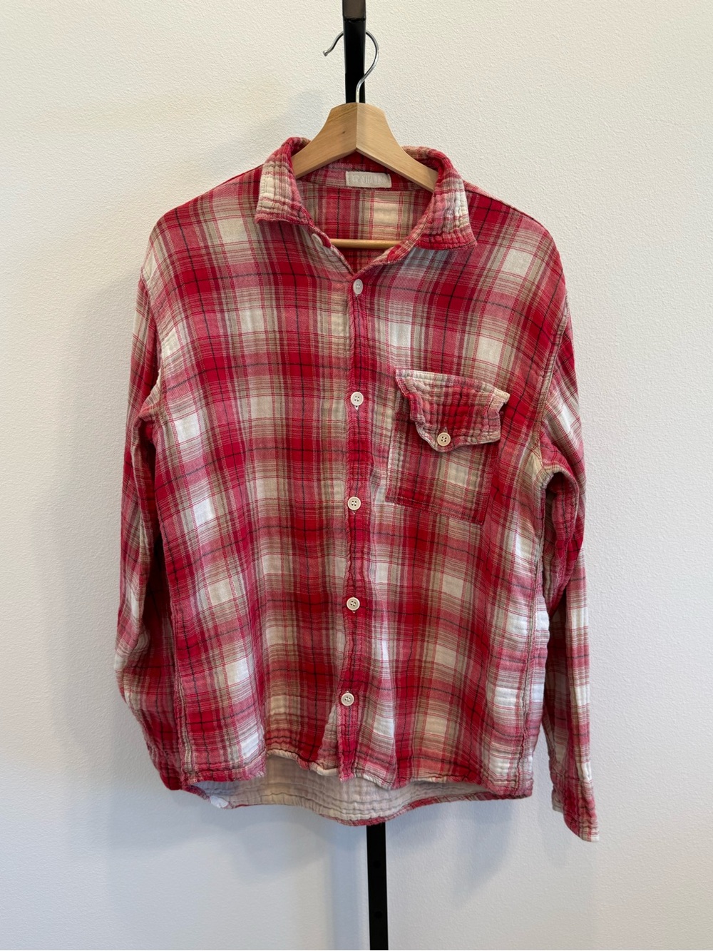CP Shades Cotton Women's Large Red Plaid Button-Down Shirt USA Lagenlook Casual